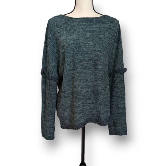 Sweaters - Knox Rose Sweater Green Marled Knit Long Sleeve Fringe Size XXL